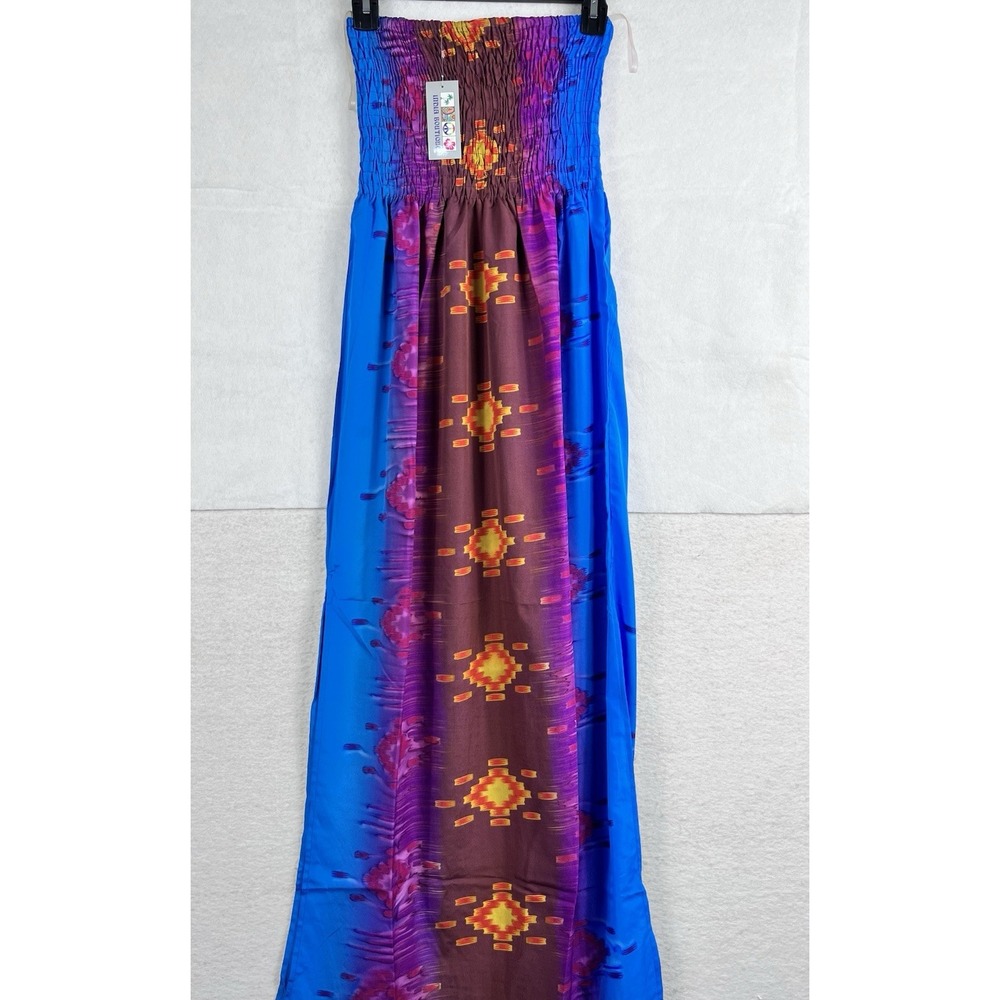 India Boutique Boho Maxi Dress Tube Top Sundress Free Size Southwest Ikat Print
